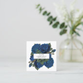Blauwe Rozen Bloembloemen QR Code Vierkante Visitekaartje (Staand voorkant)