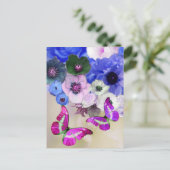 BLAUWE ROZEN, BLOEMEN EN VLINDERS, Bloemenpaasfees Briefkaart (Staand voorkant)