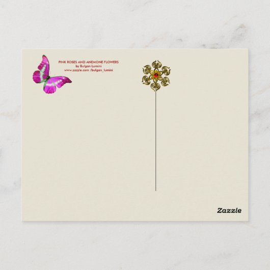 BLAUWE ROZEN, BLOEMEN EN VLINDERS, Bloemenpaasfees Briefkaart (Achterkant)