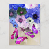 BLAUWE ROZEN, BLOEMEN EN VLINDERS, Bloemenpaasfees Briefkaart (Voorkant)