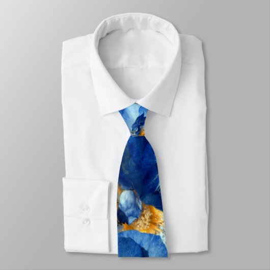 Blauwe Rozen Bloemen Fotopatroon Elegant Stropdas (Gebonden)