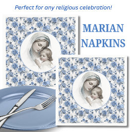 Blauwe Rozen Bloemen Maria en Kind Jezus Servet