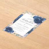 Blauwe Rozen Bloemen Nuestra Boda Spaans Bruiloft Acryl Uitnodigingen (Laagn)