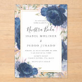 Blauwe Rozen Bloemen Nuestra Boda Spaans Bruiloft Acryl Uitnodigingen (Voorkant)