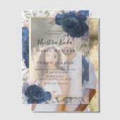 Blauwe Rozen Bloemen Nuestra Boda Spaans Bruiloft Vellum Uitnodigingen (Offset (Koppel))