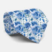 Blauwe Rozen Bloemen Stropdas (Opgerold)