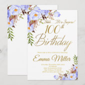 Blauwe Rozen Bloemen Verrassing 100ste Verjaardags Kaart (Voorkant / Achterkant)