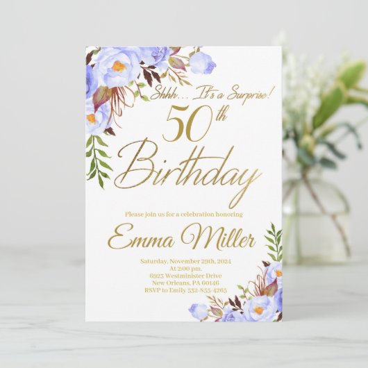 Blauwe Rozen Bloemen Verrassing 50ste Verjaardagsf Kaart (Staand voorkant)