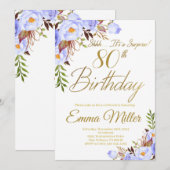 Blauwe Rozen Bloemen Verrassing 80ste Verjaardagsf Kaart (Voorkant / Achterkant)