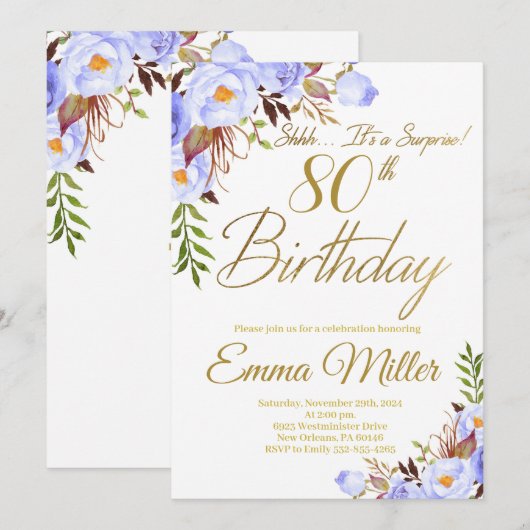 Blauwe Rozen Bloemen Verrassing 80ste Verjaardagsf Kaart (Voorkant / Achterkant)