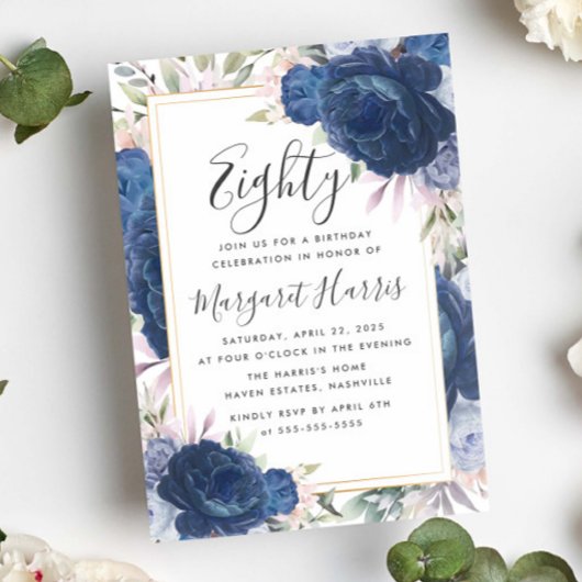 Blauwe Rozen Bloemengoud Lijst 80ste tachtigjarig Kaart