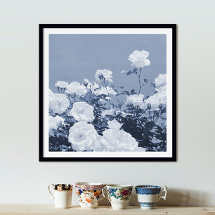 Blauwe Rozen Bloementuin Foto Kunstprint Poster