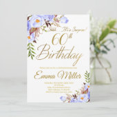 Blauwe Rozen Bloemenverrassing 60ste Verjaardagsfe Kaart (Staand voorkant)