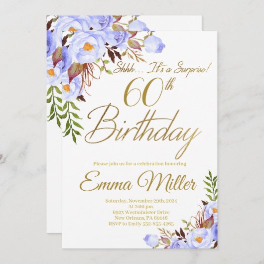 Blauwe Rozen Bloemenverrassing 60ste Verjaardagsfe Kaart (Voorkant / Achterkant)