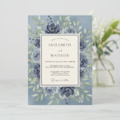 Blauwe Rozen Botanische Romantische Bruiloft Kaart (Staand voorkant)