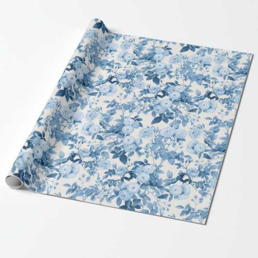 Blauwe Rozen Botanische Tuin Cadeaupapier (Uitgerold)