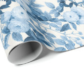 Blauwe Rozen  Botanische Tuin Cadeaupapier (Rol Hoek)