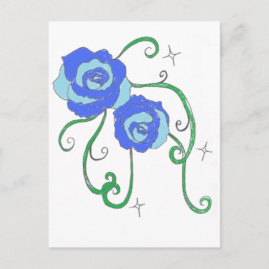 Blauwe Rozen Briefkaart (Voorkant)