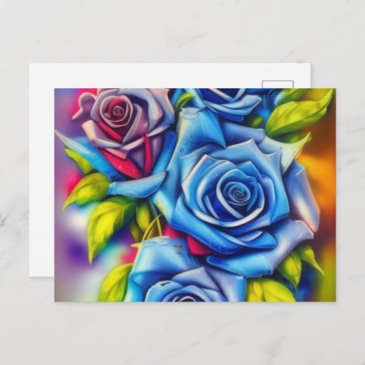 Blauwe Rozen Briefkaart (Voorkant / Achterkant)