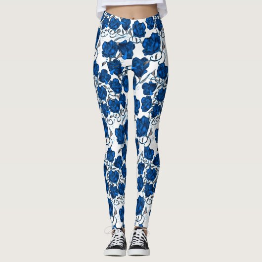 Blauwe Rozen Broek Leggings (Voorkant)
