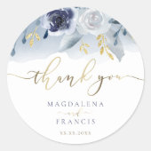 blauwe rozen bruiloft bedankt ronde sticker (Voorkant)