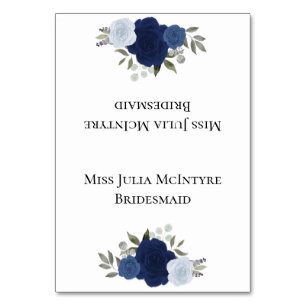 Blauwe Rozen Bruiloft DIY Vouw Plaats Kaart w / Ti