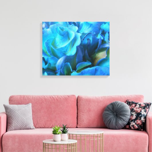 Blauwe Rozen Canvas Afdruk (Insitu (Woonkamer))