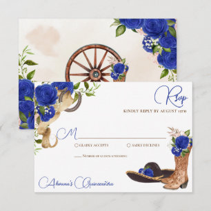 Blauwe Rozen Charro Westerne Quinceanera RSVP Kaartje