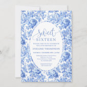 Blauwe Rozen Chic Digitale Sweet 16 Uitnodiging (Voorkant)