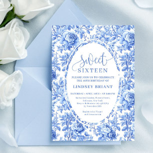 Blauwe Rozen Chic Digitale Sweet 16 Uitnodiging