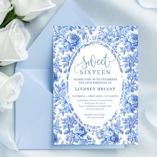 Blauwe Rozen Chic Digitale Sweet 16 Uitnodiging