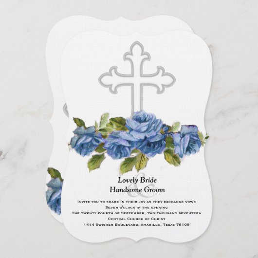 Blauwe Rozen Christelijke bruiloft Kaart (Voorkant / Achterkant)