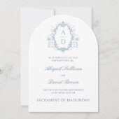 Blauwe Rozen Crest Monogrammen Kaart (Voorkant)