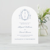 Blauwe Rozen Crest Monogrammen Kaart (Staand voorkant)