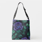 Blauwe rozen crossbody tas (Achterkant)