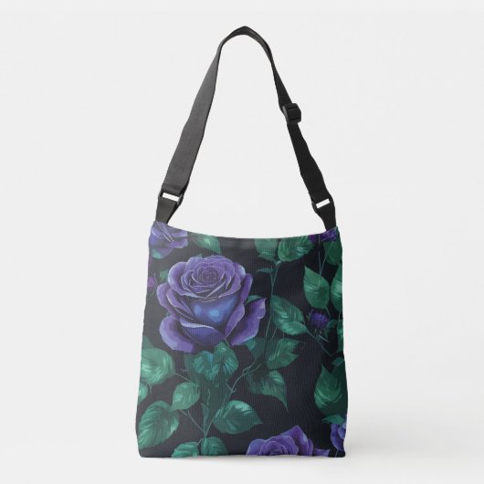 Blauwe rozen crossbody tas (Voorkant)