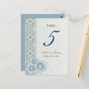Blauwe Rozen Damask Lace Chique Bruiloft Tafel Num Briefkaart