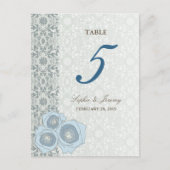 Blauwe Rozen Damask Lace Chique Bruiloft Tafel Num Briefkaart (Voorkant)