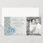 Blauwe Rozen Damask Lace Elegant Chic Wedding Phot Save The Date (Voorkant / Achterkant)