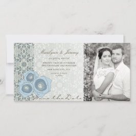 Blauwe Rozen Damask Lace Elegant Chic Wedding Phot Save The Date