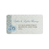 Blauwe Rozen Damask Lace Wedding Adresetiketten Etiket (Voorkant)