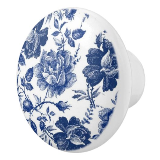 Blauwe rozen deur/lade pullen keramische knop (Rechts)