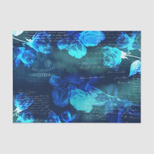 Blauwe Rozen Donkere Ephemera Weefselpapier Tissuepapier (Voorkant)