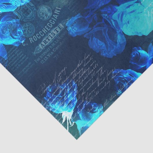 Blauwe Rozen Donkere Ephemera Weefselpapier Tissuepapier (Detail)