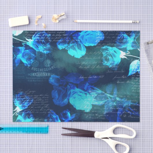  Blauwe Rozen Donkere Ephemera Weefselpapier Tissuepapier (Craft)