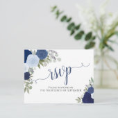 Blauwe Rozen Downloadbare Huwelijks RSVP Postkaart Kaart (Staand voorkant)
