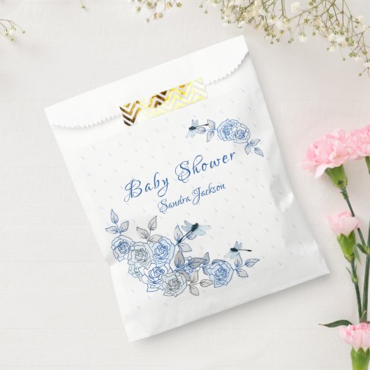 Blauwe Rozen Dragonfly Baby shower Bedankzakje (Gezegeld)