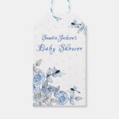 Blauwe Rozen Dragonfly Baby shower Cadeaulabel (Voorkant)
