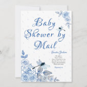 Blauwe Rozen Dragonfly Baby shower Kaart (Voorkant)