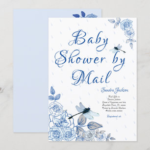 Blauwe Rozen Dragonfly Baby shower Kaart